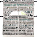 Farmhouse Swag Kitchen Curtains Valance and Tier Set, Green Black Barn Cow Pig Chicken Brown Wood Grain Light-Filtering Swag Valance 36 Inch Length, Rod Pocket Short Curtain for Bedroom Cafe