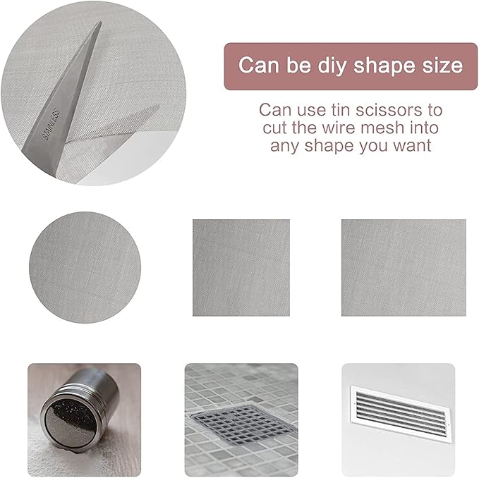 Stainless Steel Woven Wire Mesh, 304 100 Mesh Filter Screen Sheet Heat-Resistant Tear Resistance Anti Mosquito Insect Mesh for Filter, Air Bricks, Garden