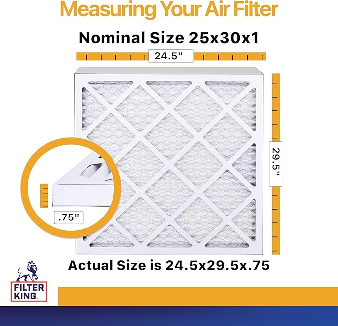 Filter King 25x30x1 Air Filter | 4-PACK | MERV 13 HVAC Pleated A/C Furnace Filters | MADE IN USA | Actual Size: 24.5 x 29.5 x .75"