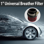 25mm Universal Air Intake Filter, 1" Intake Cold Air Filter, Auto Breathe Filter Vent Crankcase Cleaner with Adjustable Clamp-On Breather, Fits Car Motorcycle (Red)