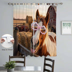 Farm Horses Living Room Curtains 84 Inch Length, Window Curtains Tab Top, Farmhouse Barn Funny Animals Butterfly Light Filtering Window Treatments Drapes 52"x84" 2 Panel