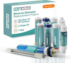 NU Aqua Reverse Osmosis Water Filter System Replacement Set - 6 Stage 1 Year UV Under Sink Kit - Membrane, Sediment, Carbon Filters, Parts & Fittings - Universal Undersink RO Filtration Cartridge Pack