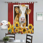 Cows Sunflowers Living Room Curtains 84 Inch Length, Window Curtains Tab Top, Spring Floral Bees Farmhouse Barn Light Filtering Window Treatments Drapes 52"x84" 2 Panel