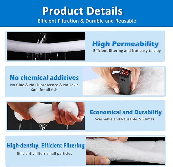 2" Thick Koi Pond Filter Pad, 18" x 72" Fish Pond Filters for Outdoor Ponds, Pond Filter Media, Pond Filter Material, White Bulk Roll-Cut to Size-Fit for Aquarium Filter Floss