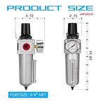NANPU Industrial Grade Heavy Duty Particulate Filter & Air Regulator, Metal Bowl, Suitable for Paint Spray (3/4" NPT, Auto Drain)