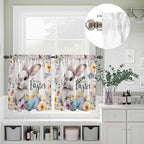 Happy Easter Kitchen Curtains Set 3 Piece for Windows,Rod Pocket Valance and Tier Set 36 Inch Length,Spring Grey Bunny Colorful Eggs Flower Beige Light Filtering Cafe Curtains for Living Room