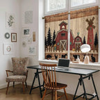Brown Farmhouse Kitchen Curtains, Vintage Country Animals Wooden Grain Light Filtering Window Curtain Panels, 2Pcs Rod Pocket Window Treatments Set for Study Room Bathroom Bedroom 52x54 Inches
