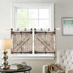 Farmhouse Wood Grain Kitchen Curtains 36 Inch Length, Small Window Curtains Tab Top, Vintage Country Barn Gate Brown Light Filtering Short Window Treatments Tier Drapes 27.5"x36" 2 Panel