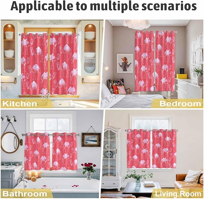 2 Panel Kitchen Cafe Curtains, Desert Camel Sunlight Filtering Nature Air Through, Home Decor Window Covering Tier Curtains for Living Room 104W x 52L inch Summer Sand Camel Animal Vintage Pink