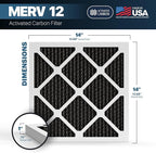 BNX TruFilter 14x14x1 MERV 12 Odor Defense (4-Pack) AC Furnace Air Filter with Activated Carbon - MADE IN USA - Pleated Air Conditioner HVAC AC Furnace Filters - Removes Odor, Mold, Bacteria, Smoke