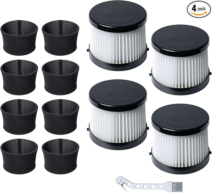 POWERTEC DCV5011H HEPA Filters for DeWalt DCV501HB 20V Cordless Handheld Vacuum 4 Pack w/ 8 Pack Foam Sleeve Filters, Cartridge Filter for DeWalt Vacuums (75123)