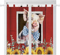 Pig Sunflowers Living Room Curtains 84 Inch Length, Window Curtains Tab Top, Eucalyptus Leaves Floral Bees Red Barn Light Filtering Window Treatments Drapes 42"x84" 2 Panel