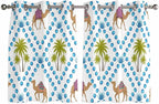 2 Panel Kitchen Cafe Curtains, Camels Palm Trees Sunlight Filtering Nature Air Through, Home Decor Window Covering Tier Curtains for Living Room 104W x 52L inch Tropical Desert Animal Plants Polka Dot