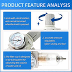 1/4" NPT 3 Stage Air Drying System,Coalescing Filter, Particulate Filter and Air Regulator, Manual Drain for Air Tools and Spray Paint Gun