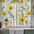 Yellow Daisy Kitchen Curtains, Farmhouse Country Flower Leaf Plant Wood Grain Light Filtering Window Curtain Panels, 2Pcs Rod Pocket Window Treatments Set for Living Room Bathroom Bedroom 42x63 Inches