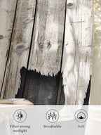 Sheer Curtains 108 Inches Long, Vintage White Brown Bear Semi Sheer Curtains Light Filtering Window Treatment, Retro Country Rustic Wood Grain Privacy Voile Drapes for Living Room Bedroom 52x108 Inch