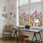 Easter Kitchen Tier Curtains 45 Inch Long 2 Panel Set,Rod Pocket Short Window Treatment,Retro Spring Bunny Eggs Tulip Farm Wooden Grain Light Filtering Curtains & Drapes for Bathroom 27.5"W x 45"L