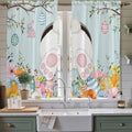 Easter Bunny Window Curtains 63 Inch Long 2 Panel Set,Rod Pocket Bedroom Curtains & Drapes,Easter Eggs Spring Farmhouse Wood Grain Teal Blue Light Filtering Window Treatment 42"W x 63"L