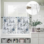 Kitchen Curtains Tiers and Valance Set of 3, Texas Star Country Light Filtering Window Curtain Set, Blue Farmhouse Branches Rod Pocket Curtain Drapes for Cafe, Living Room, 36 Inches Tiers
