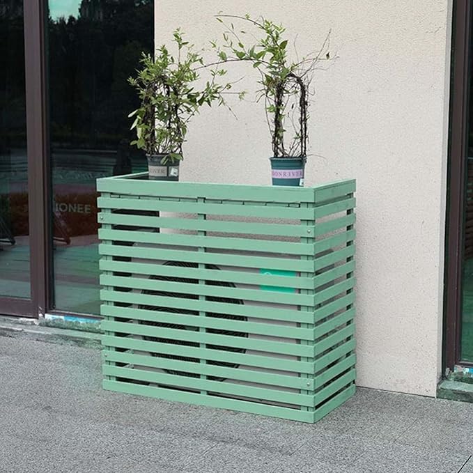Wood Air Conditioner Fence Screen - Hide Outdoor Unit Stylishly with Tall Weatherproof Shutters Central Air Conditioner Covers (Green L85Xw35Xh80Cm)