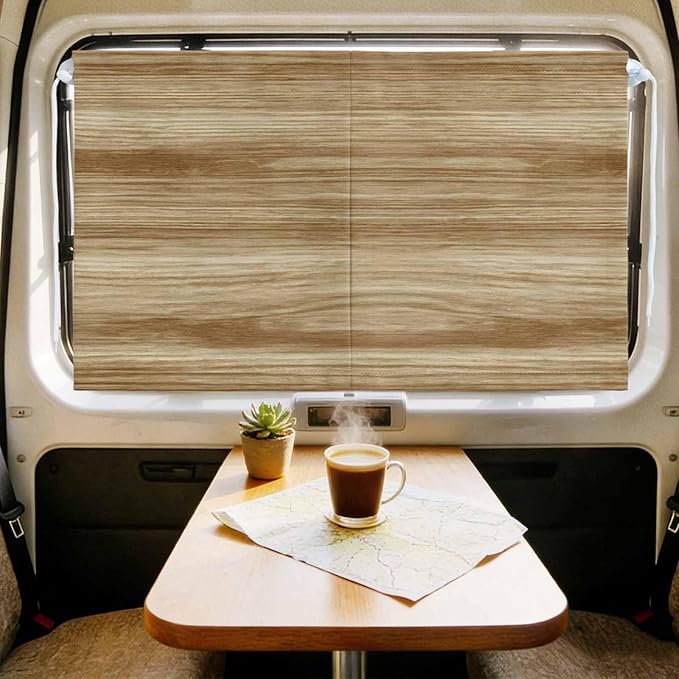 Light Brown Wood Grain Magnetic Double Layer Car Window Shades,Side Window Curtains for Blackout/Breathable Mesh View,Western Farmhouse Barn Door Privacy Sun Shades for Heat/UV Protection 26x20in 2pcs