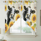 Yellow Sunflowers Swag Valances for Windows, Country Cow Flower Butterfly Farmhouse Cream Rod Pocket Kitchen Curtains Valance, Kitchen Window Curtains Swag for Cafe Living Room, 2 Panels, 36x45 inch