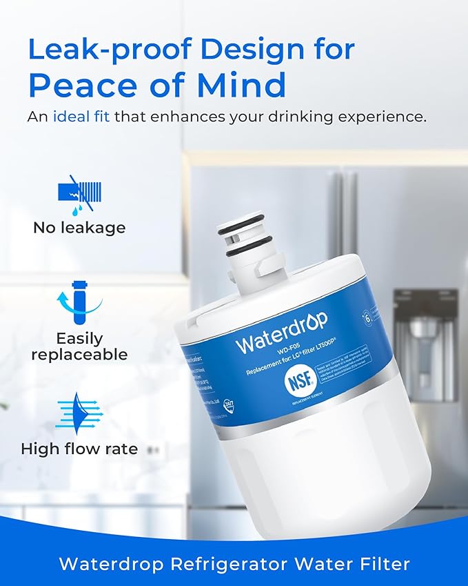 Waterdrop 5231JA2002A Refrigerator Water Filter, Replacement for LG® LT500P®, GEN11042FR-08, ADQ72910911, ADQ72910901, Kenmore® 9890, 46-9890, LFX25974ST, LMX25964ST, 4 Pack
