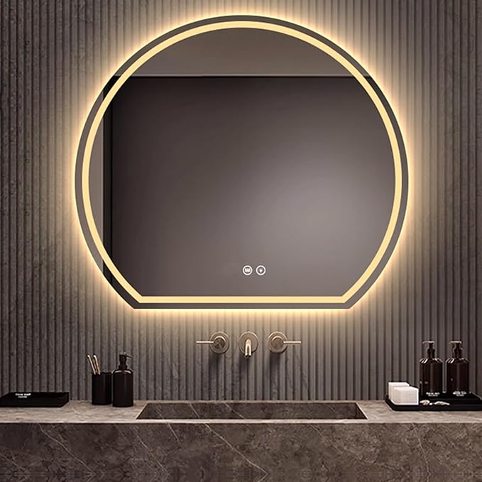 Bathroom Mirror with LED Lights, Wall Mounted Bathroom Mirrors, Bathroom Mirrors with Touch, 3 Colour Dimmable and Demister Pad, IP44 Smart Mirror(23.6"/60cm)