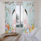 Easter Bunny Window Curtains 72 Inch Long 2 Panel Set,Rod Pocket Long Curtains & Drapes,Easter Eggs Spring Farmhouse Wood Grain Teal Blue Light Filtering Window Treatment for Bedroom 52"W x 72"L