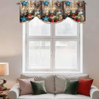 Country Flower Tie Up Valance for Window, Western Texas Star Butterfly Barn Door Adjustable Balloon Window Shade Valance Curtain for Kitchen Cafe Bathroom Window Treatment Panel 42''x18''