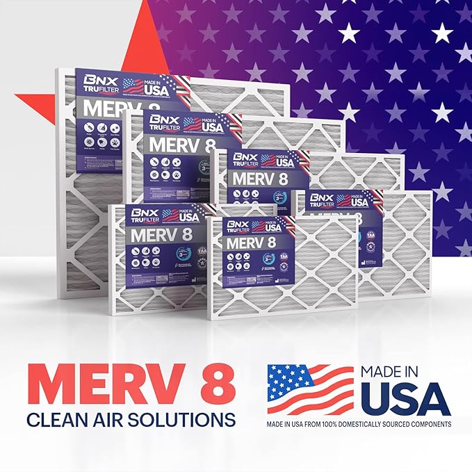 BNX TruFilter 16x25x1 Air Filter MERV 8 (4 Pack) - MADE IN USA – Dust & Pet Defense Electrostatic Pleated Air Conditioner HVAC AC Furnace Filters for Dust, Pet, Mold, Pollen MPR 600 – 700 & FPR 5