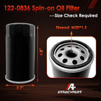 122-0836 Oil Filter │Replacement For RV QG 5500/7000 Series HGJAA HGJAB HGJAC Spin-on │Replaces# 01220836, B7238, PH2875, PH10027