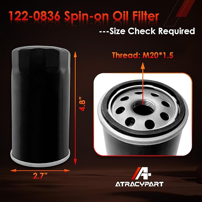 122-0836 Oil Filter │Replacement For RV QG 5500/7000 Series HGJAA HGJAB HGJAC Spin-on │Replaces# 01220836, B7238, PH2875, PH10027 (Set of 2)