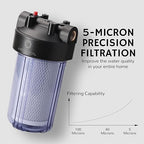 Airthereal Whole House Water Filter Housing, 10" x 4.5" Sediment Carbon Cartridge Universal Housing, Pre-Filtration System for Well and City Water with 1" NPT Port (Clear Housing)