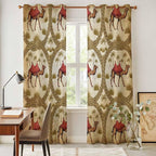 2 Panel Kitchen Cafe Curtains, Brown Desert Camels Sunlight Filtering Nature Air Through, Window Decor Tier Curtains for Living Room 104W x 96L inch Tropical Date Coconut Trees Cords Leaves