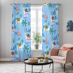 2 Panel Kitchen Cafe Curtains, Desert Landscape Sunlight Filtering Nature Air Through, Home Decor Window Covering Tier Curtains for Living Room 80W x 84L inch Cute Camels Palm Trees Houses Leaves Blue