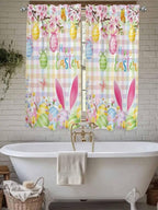 Happy Easter Living Room Curtains 72 Inches length, Spring Bunny Colorful Eggs Flower Plaid Window Treatment Curtain Drapes, Light Filtering Drapes for Bedroom Laundry Room, 52"x72", 2 Panels