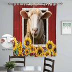 Sheep Sunflower Living Room Curtains 96 Inch Length, Window Curtains Tab Top, Country Red Farm Barn Spring Flowers Light Filtering Window Treatments Drapes 52"x96" 2 Panel