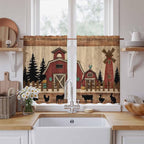 Brown Farmhouse Kitchen Curtains, Vintage Country Animals Wooden Grain Light Filtering Window Curtain Panels, 2Pcs Rod Pocket Window Treatments Set for RV Dining Room Study Room 42x54 Inches