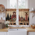 Brown Farmhouse Kitchen Curtains, Vintage Country Animals Wooden Grain Light Filtering Window Curtain Panels, 2Pcs Rod Pocket Window Treatments Set for Study Room Bathroom Bedroom 52x54 Inches