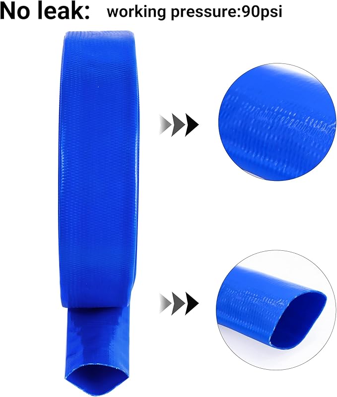 1-1/4" x 50 FT Pool Backwash Hose, Blue Heavy Duty Reinforced PVC Lay Flat Water Discharge Hose for Swimming Pool Filter Pump,with 2 Clamp