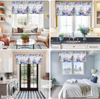 Spring Flowers Curtain Valances for Windows, Kitchen Valance Window Treatment, Watercolor Garden Florals Wooden Grain Light Filtering Block Curtains for Bathroom/Bedroom/Living Room 60'' x 18''