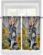 Farmhouse Tier Curtains 45 Inches Long, Vintage Sunflowers Animals Printed Wood Grain Window Treatment Curtain Drapes, Small Curtain Drapes for Bathroom Laundry Room, 27.5"x45", 2 Panels