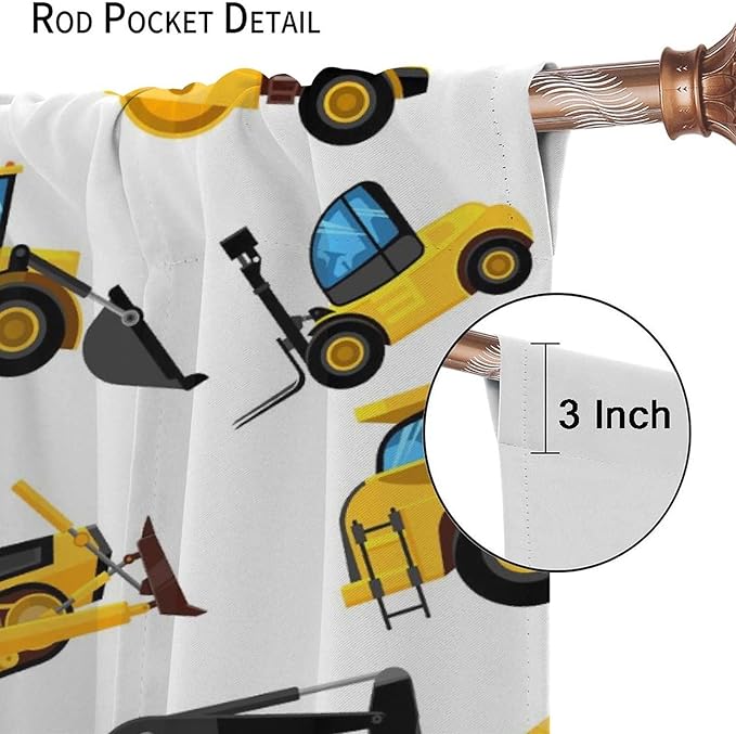Kids Construction Equipment Window Curtains, Excavator Tractor Tow Truck Rod Pocket Decorative Windows Curtain for Children Teens Boys Girls Room Decor 84x84in (30% Blackout)