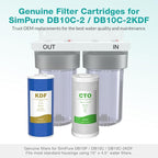 SimPure Whole House Water Filter Cartridges 5 Micron 10" x 4.5" CTO+GAC/KDF 2-Stage Carbon and Heavy Metal Filter Set, for DB10C-2KDF, DB10P, WGB21B-KS, FC15B, FG15B-KS, 1 Set