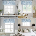 Haze Blue Retro Summer Sheer Valance Curtains, Sea Turtle Starfish Coral Ocean Light Filtering Kitchen Valances Rod Pocket Voile Curtain Window Treatment for Bedroom/Living Room/Basement 42Wx18L