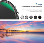 NEEWER 2 in 1 77mm Variable ND Filter ND2–ND32&CPL Filter(Circular Polarizer Filter) No X Cross/30 Layer Nano Coated/HD Optical Glass/Ultra Slim Aluminum Alloy Frame/Water Repellent/Scratch Resistant
