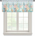Summer Beach Sheer Valance Curtains, Ocean Colorful Coral Shell Seaweed Starfish Blue Plaid Light Filtering Kitchen Valances Rod Pocket Voile Curtain Treatment for Bedroom/Living Room/Basement 60Wx18L