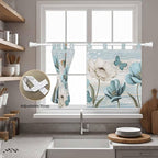 Spring Floral Kitchen Curtains 24 Inch Length, Small Window Curtains Tab Top, Vintage Tulips Flower Butterfly Retro Wood Blue Light Filtering Short Window Treatments Tier Drapes 27.5"x24" 2 Panel