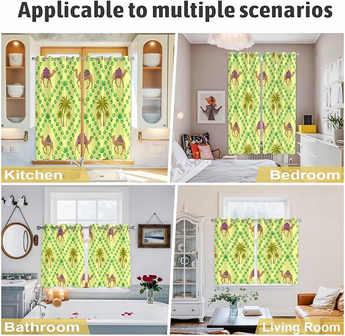 2 Panel Kitchen Cafe Curtains, Desert Sand Camels Sunlight Filtering Nature Air Through, Window Decor Tier Curtains for Living Room 104W x 72L inch Palm Trees Tropical Plants Polka Dot Yellow